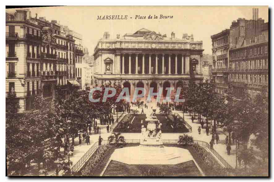 Marseille - Place de la Bourse — vue de l'édifice principal et de la fontaine — éditeur non identifié