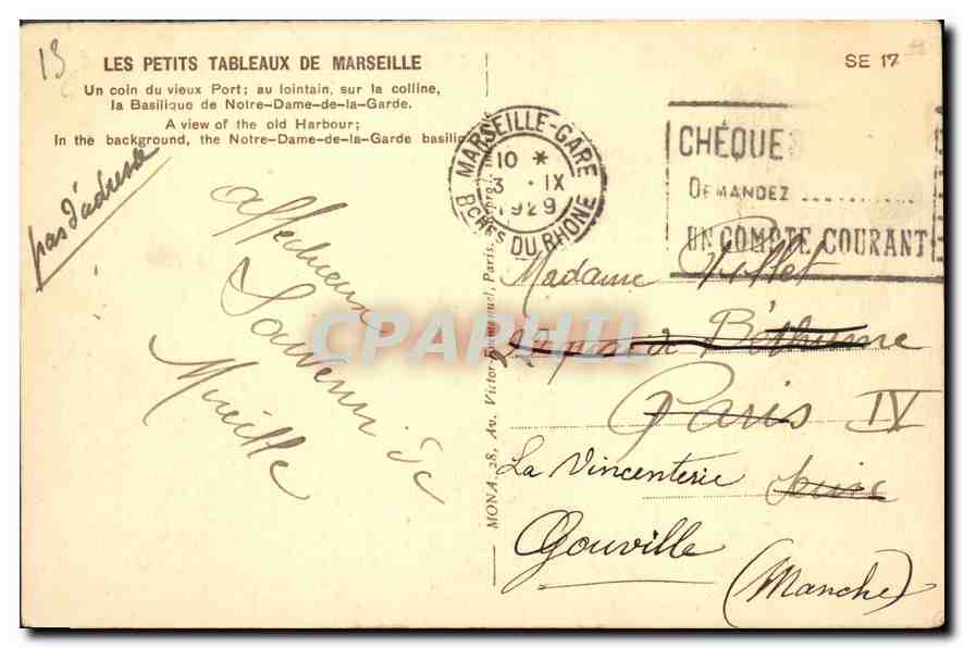 CPA Un coin du vieux Port la Basilique de Notre Dame de la Garde  — Rückseite