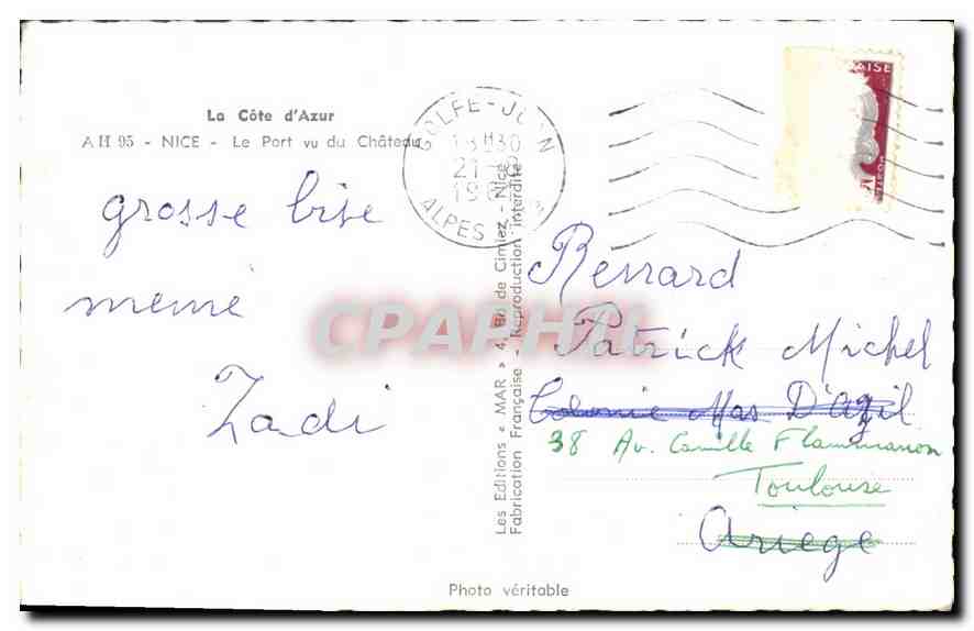 CPA La Cote d'Azur Nice Le port vu du Chateau  — Rückseite