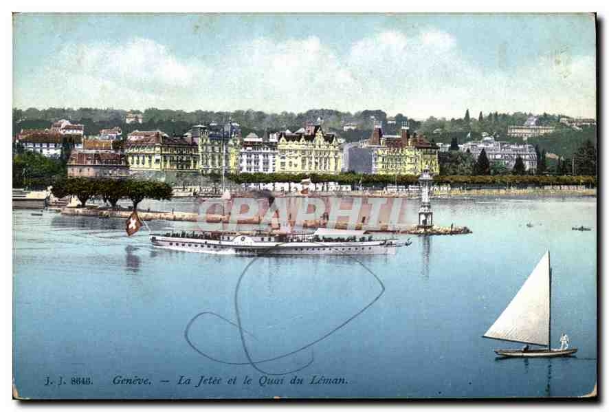 CPA Geneve La Jetee et le Quai du Leman Bateau