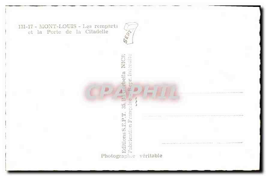 Mont-Louis — Les remparts et la Porte de la Citadelle — Éditions S.E.P.T. 35, Barbellà Int. Fr. — Rückseite