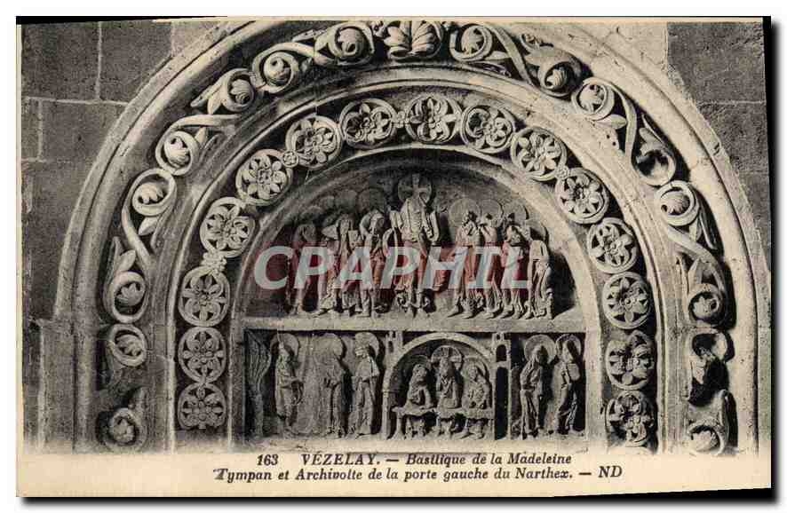 Vézelay — Bastilique de la Madeleine — Tympans et Archivolte de la porte gauche du Narthez