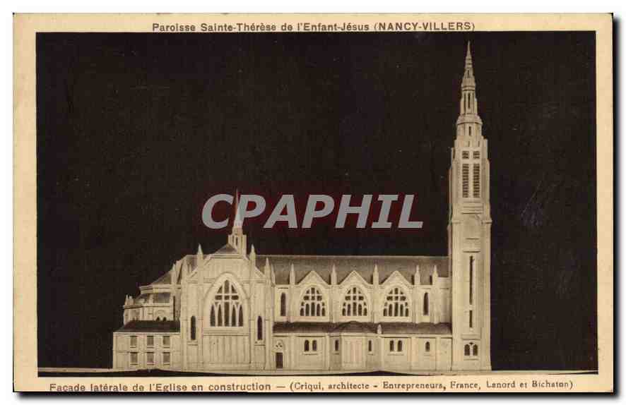 Église Sainte-Thérèse de l'Enfant-Jésus (Nancy-Villers) — Façade latérale en construction — Criqui, architecte — Lanord et Bichaton, entrepreneurs