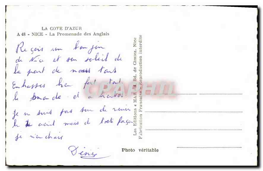 CPA La Cote d'Azur Nice la Promenade des Anglais  — Rückseite
