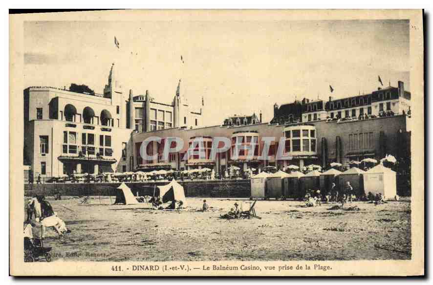 Dinard (I.-et-V.) — Le Balnéum Casino, vue prise de la Plage — Éditeur Rennes, n° 411