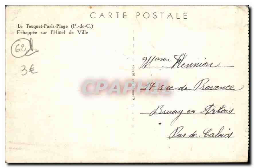 Le Touquet-Paris-Plage — Echappée sur l'Hôtel de Ville — Cumbière & Mâcon — Rückseite