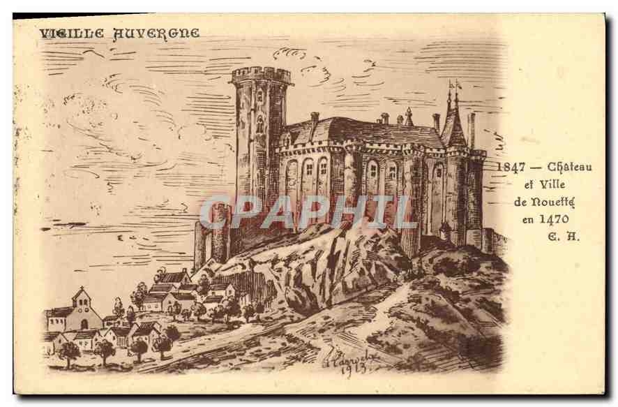 Ville de Huvergène — Château et Ville de Rouette en 1470 — E. H. — dessiné en 1913
