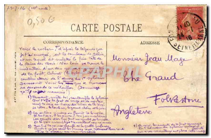 Bosque de Fontainebleau — El Rocher de Nemorosa — N. G. — Reverso