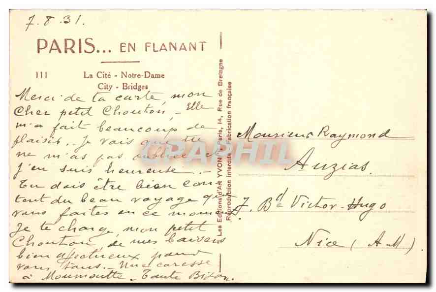 CPA Paris La Cite Notre Dame  — Verso
