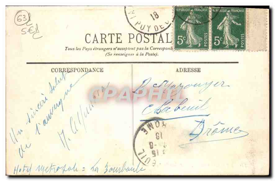 CPA La Bourboule Passerelle du Casino sur la Dordogne et le Grand Etablissement des Thermes  — Back
