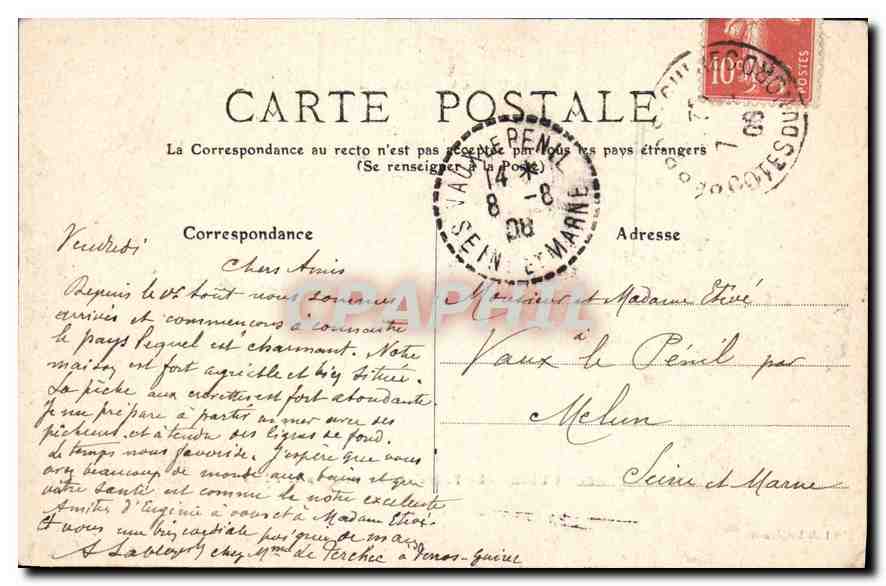 Perros-Guirec — Le Phare et l'Île Bono, aux 7 Îles — Cl. de Lespinasse, n°1328 — Verso