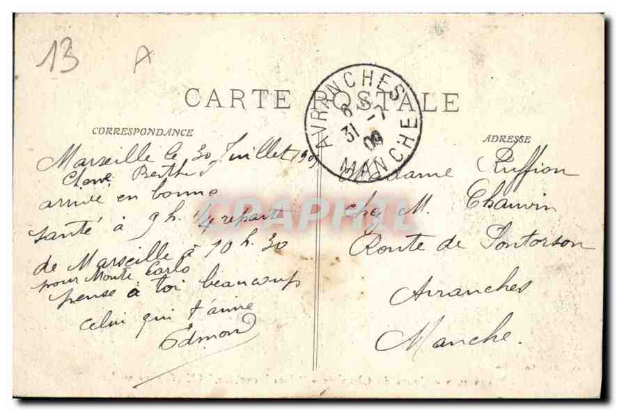 CPA Marseille Cours du Chapitre Les Danaides  — Verso