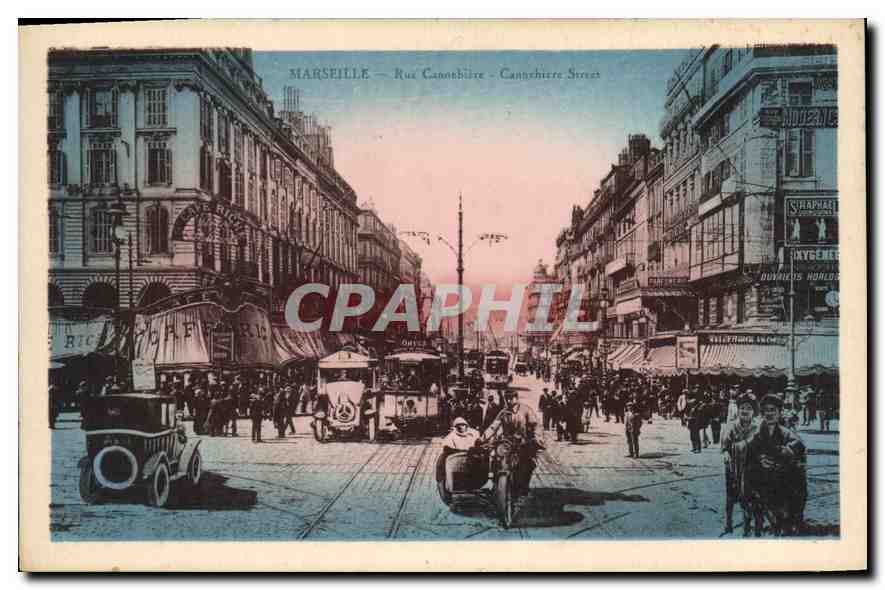 CPA Marseille Rue Cannebiere Tramway Moto