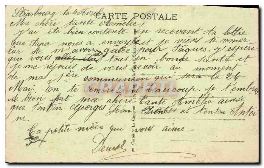 CPA Strasbourg Un Nid de Cigognes  — Rückseite