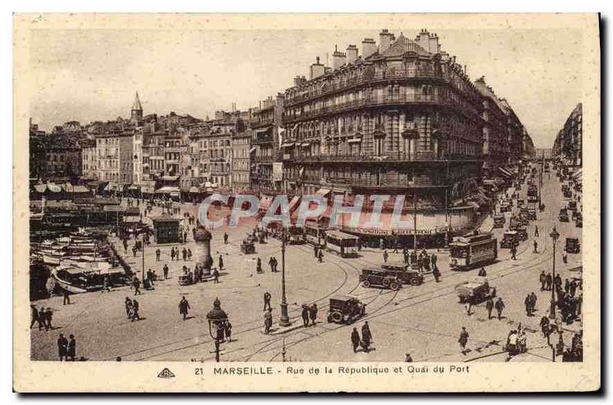 CPA Marseille Rue de la Republique et Quai du Port 