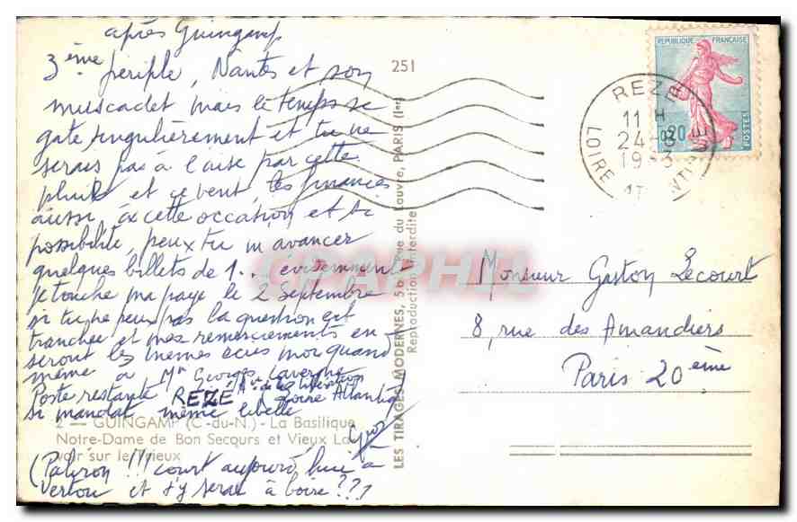 CPA Guingamp C du N La Basilique Notre Dame de Bon Secours et Vieux  — Rückseite