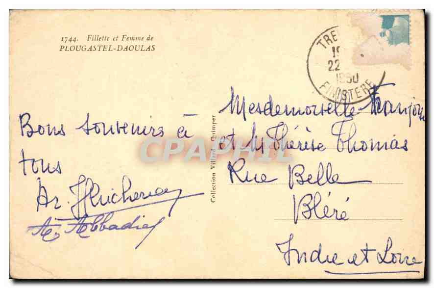 CPA Fillette et Femme de Plougastel Daoulas  Folklore — Rückseite