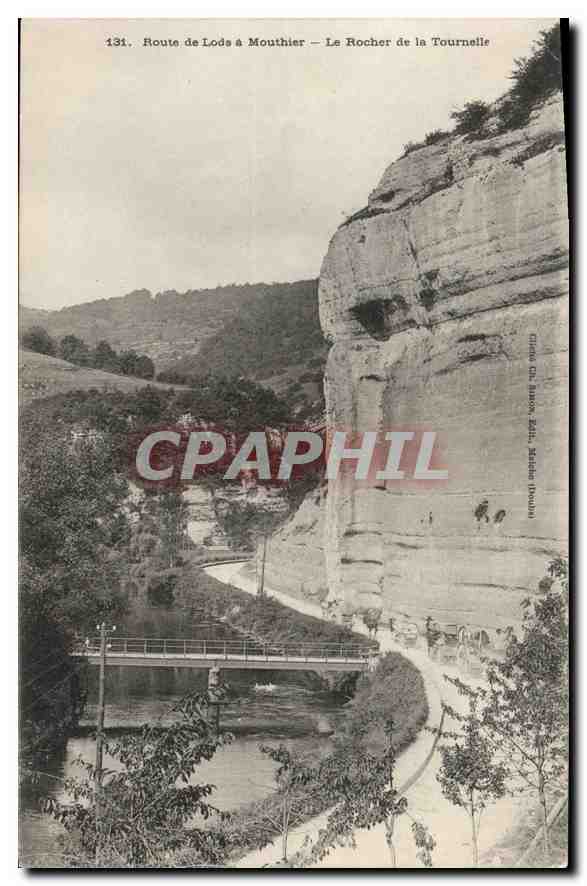 Route de Lods à Mouchier — Le Rocher de la Tournelle — Imprime par Ch. Biron, Béziers (Hérault)