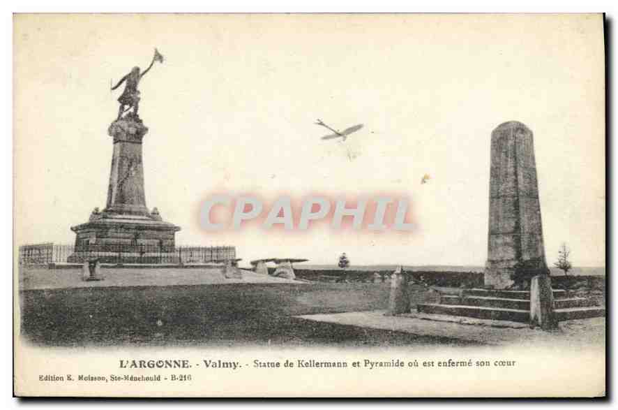 L'ARGONNE - Valmy - Statue de Kellermann et Pyramide où est enfermé son cœur - Edition E. Molason, Ste-Madehould - B-216
