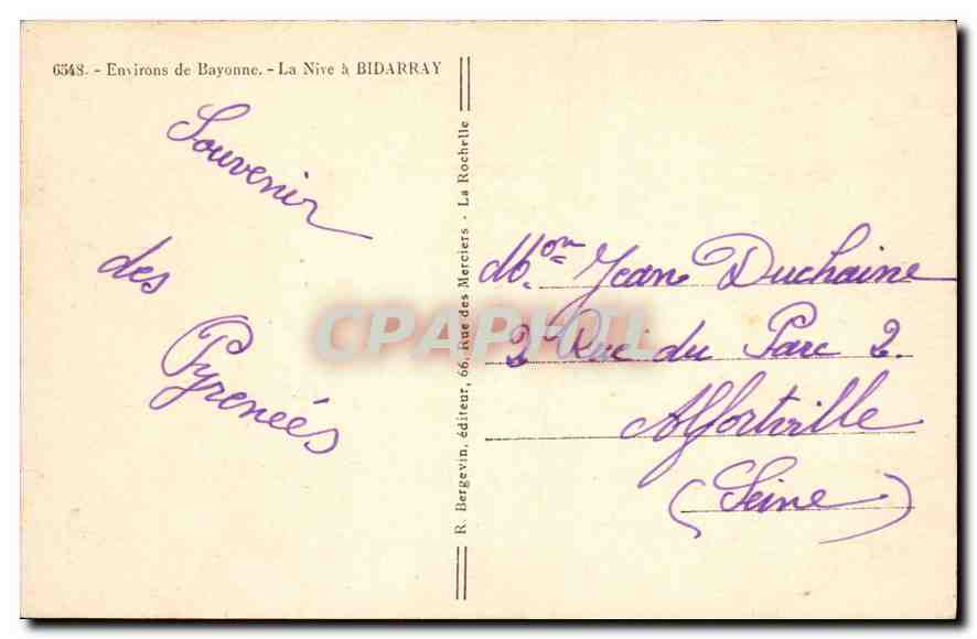 CPA Environs de Bayonne La Nive a Bidarray  — Verso