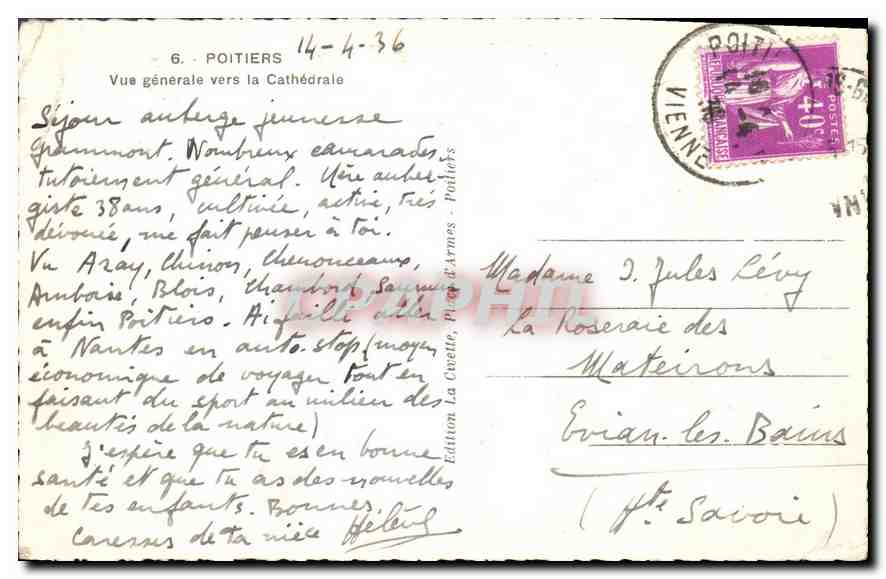 Poitiers — Vue générale vers la Cathédrale — Édition La Cuvette, P. d'Armes - Poitiers — Rückseite
