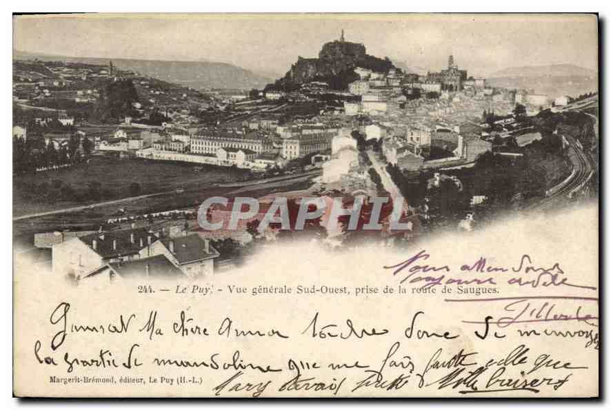 Le Puy — Vue générale Sud-Ouest, prise de la route de Saugues — Margeriti-Brémond, éditeur, Le Puy (Il.-L.)