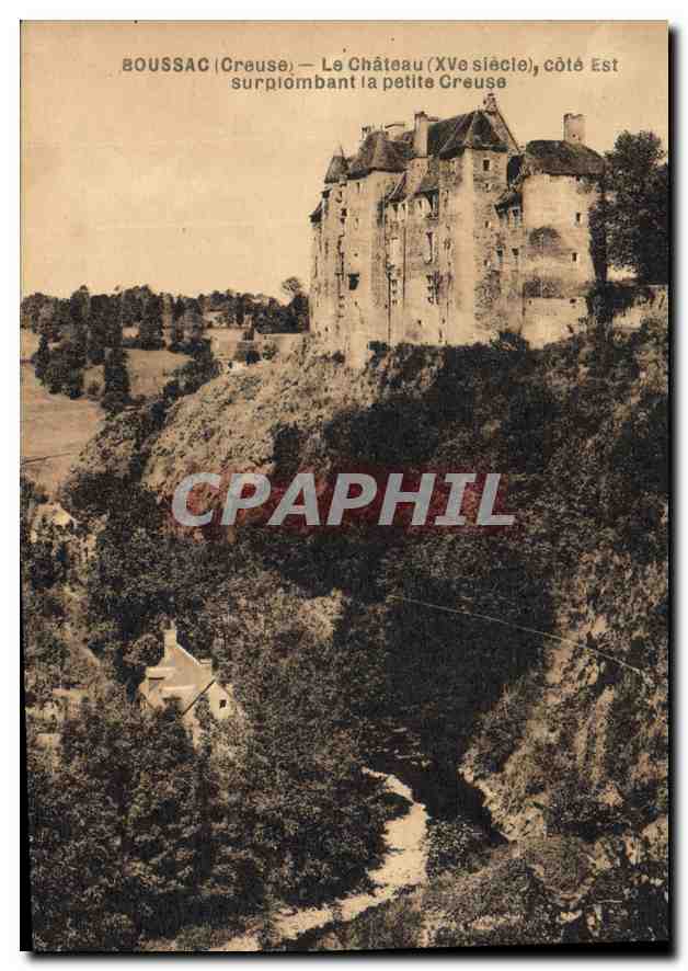 Boussac (Creuse) — Le Château (XVe siècle), côté Est surplombant la petite Creuse