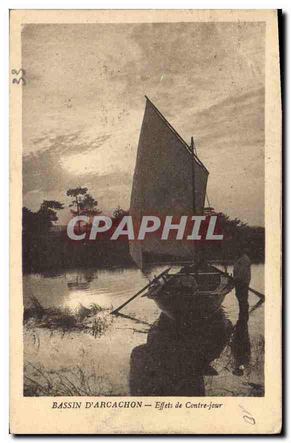 CPA Bassin d'Archachon Effets de Contre jour Bateau