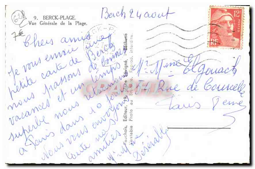 CPA Berck Plage Vue Generale de la Plage  — Rückseite