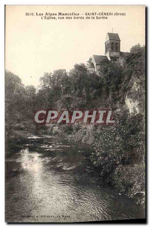 Les Alpes-Mancelles — Saint-Céneri (Orne) — vue de l'église des bords de la Sarthe — Impr. A. Dolbeau, Le Mans