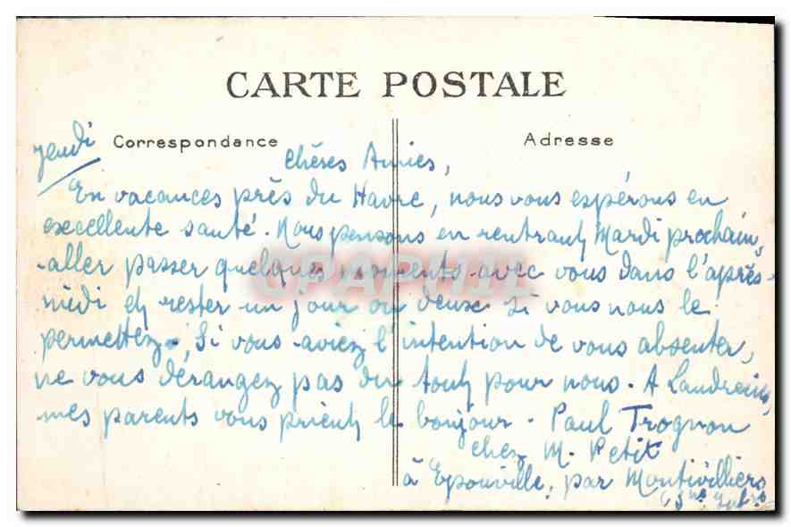 CPA Sainte Adresse Le Vallon d'Ignauval vu du Plateu de Phare  — Rückseite