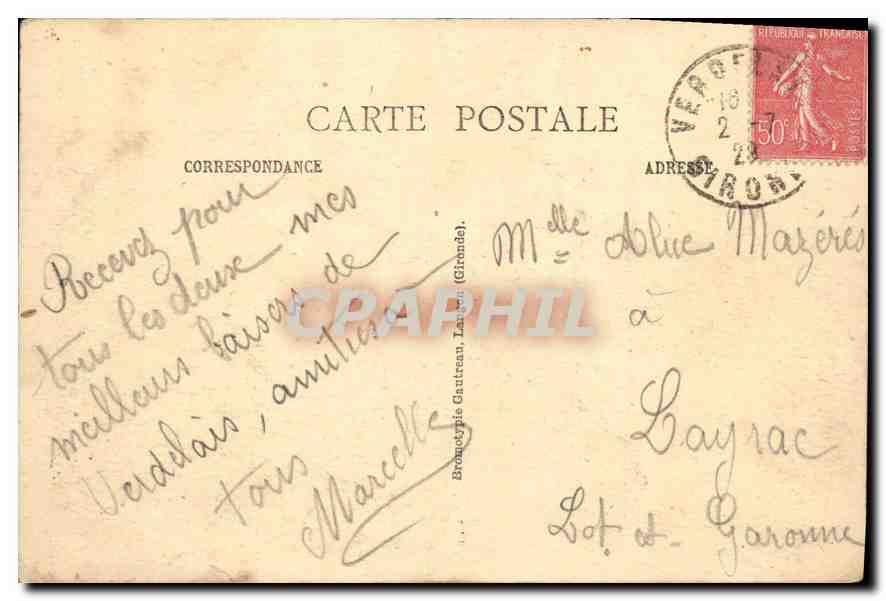 Verdelais (Gironde) — Le Calvaire — éditeur Bromatypie Gautreau, n° 113 — Rückseite