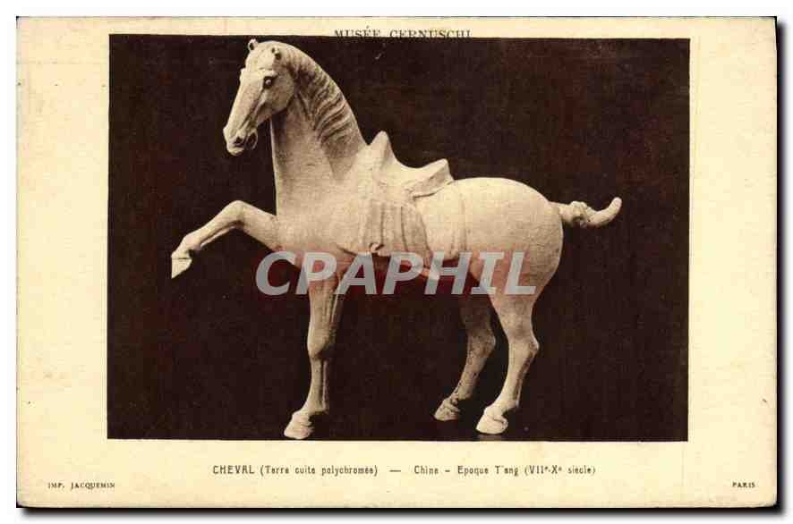 CPA Musee Cernuschi Cheval Terre cuite polychromes Chine China Epoque Tang