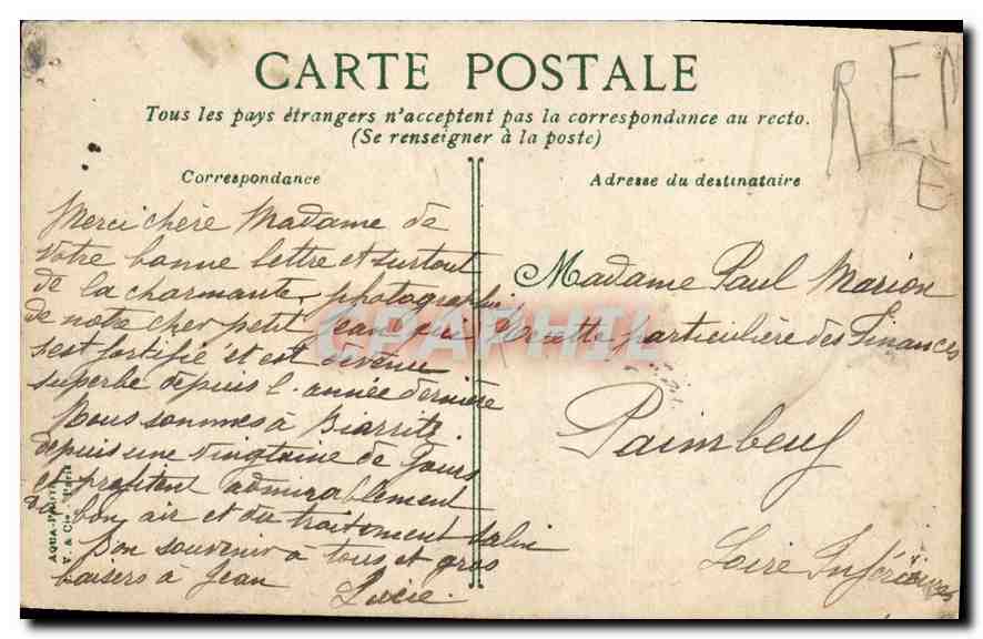 CPA Biarritz Vue vers le Rocher de la Vierge  — Verso