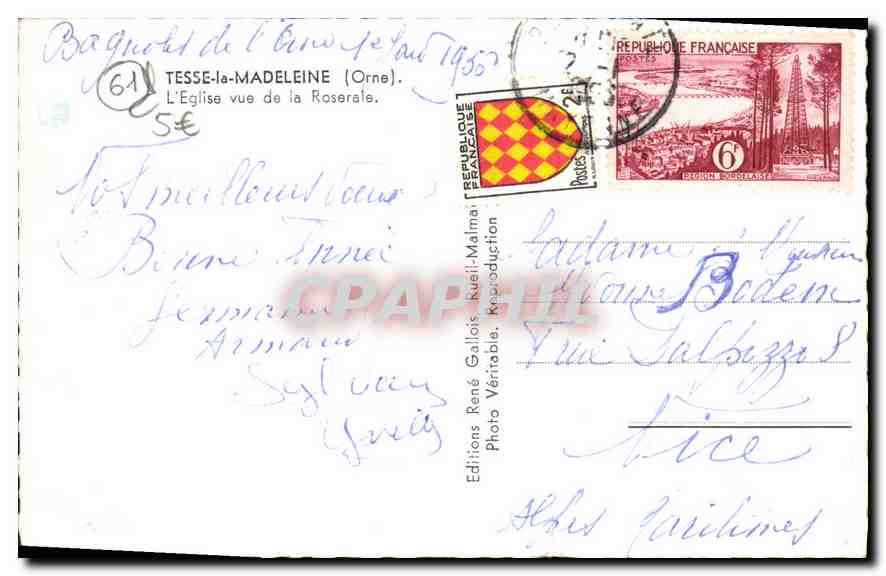 Tesse-la-Madeleine (Orne) — L'Église vue de la Roseraie — Éditions René Gallois, Rueil-Malmaison — Achterkant