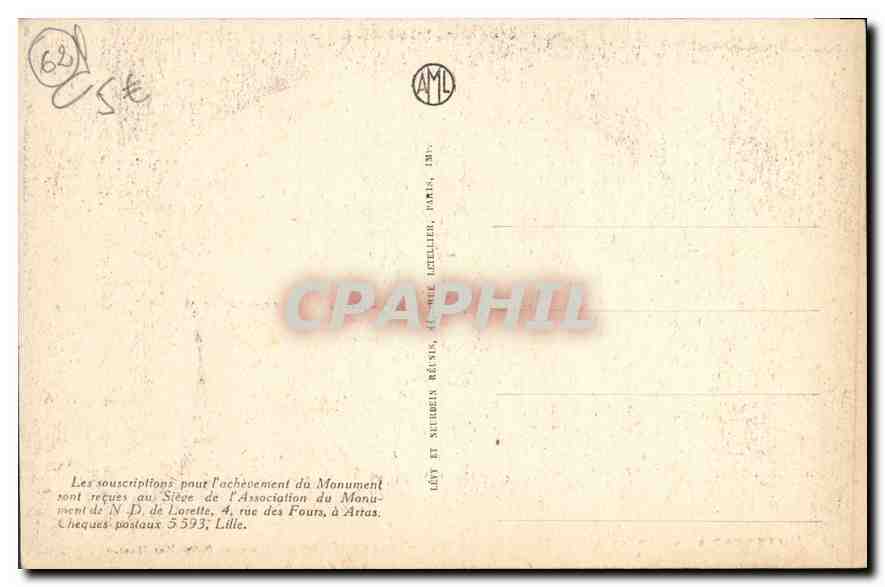 CPA Notre Dame de Lorette Monument a la Gloire du Gal Maistre et du 21 Corps d'Armee  — Rückseite