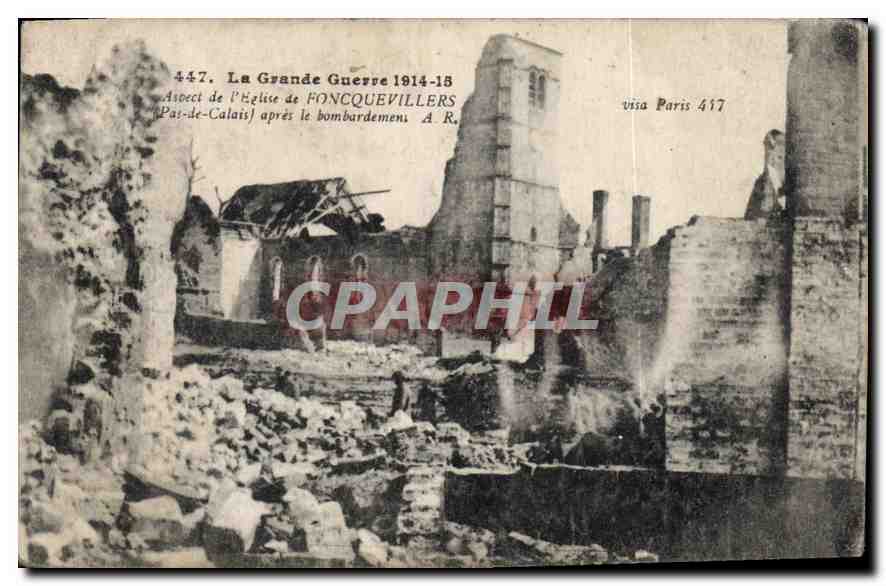 Fonquevillers — Aspect de l'église après le bombardement — Impr. EDIA Versailles
