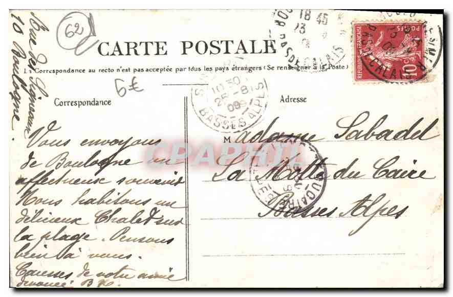 Boulogne-sur-Mer — Jetée Est — C. Dugé P. n°62 — Verso