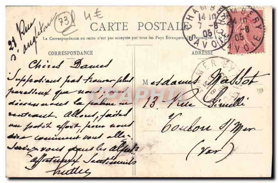 CPA Chambery La Fontaine des Elephants de Boigne  — Verso