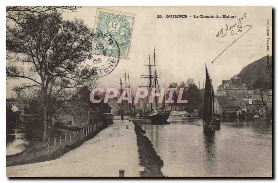 CPA Quimper Le Chemin du Halage Bateaux