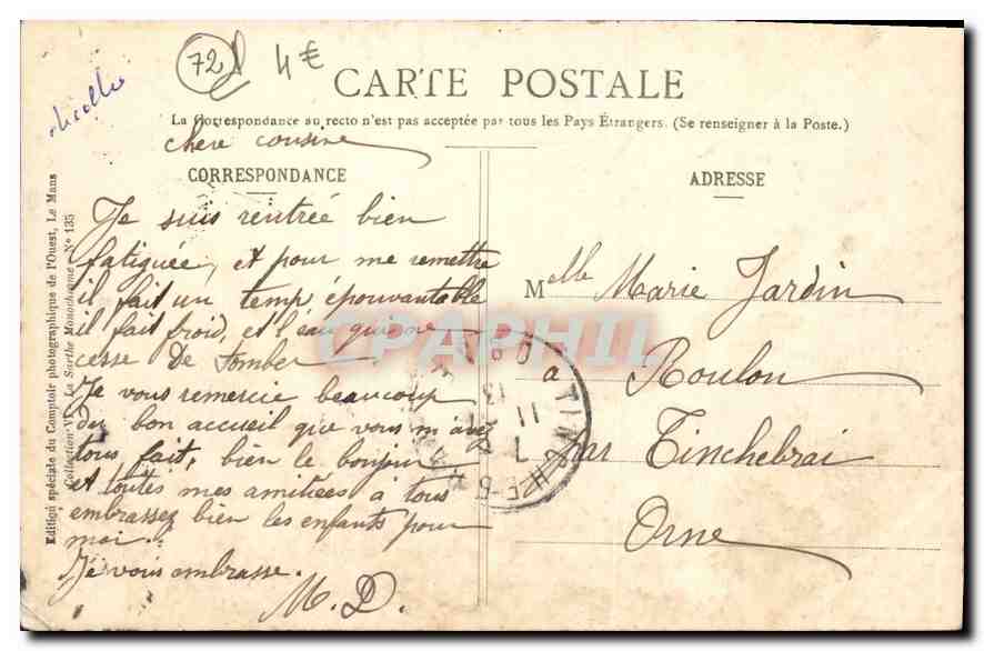 CPA La Sarthe Vibraye Le Chateau de la Justice  — Rückseite