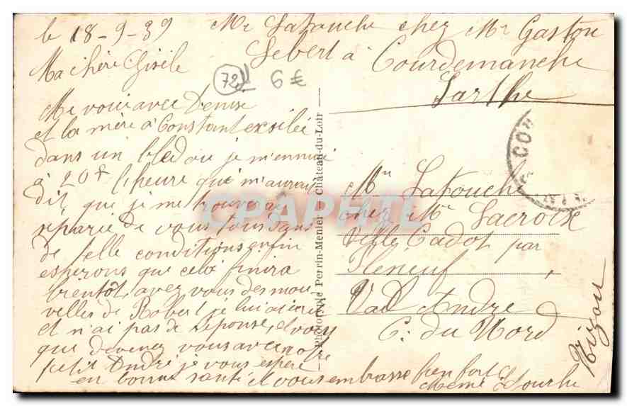 CPA Courdemanche Sarthe Manoir de Beauregard Ancien Rendez Vous de Chasse du Roi Henri IV  — Rückseite