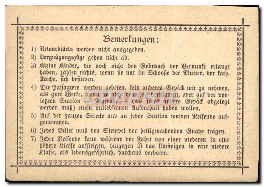 CPA Billet fou die Reise in dos Paradies  — Rückseite