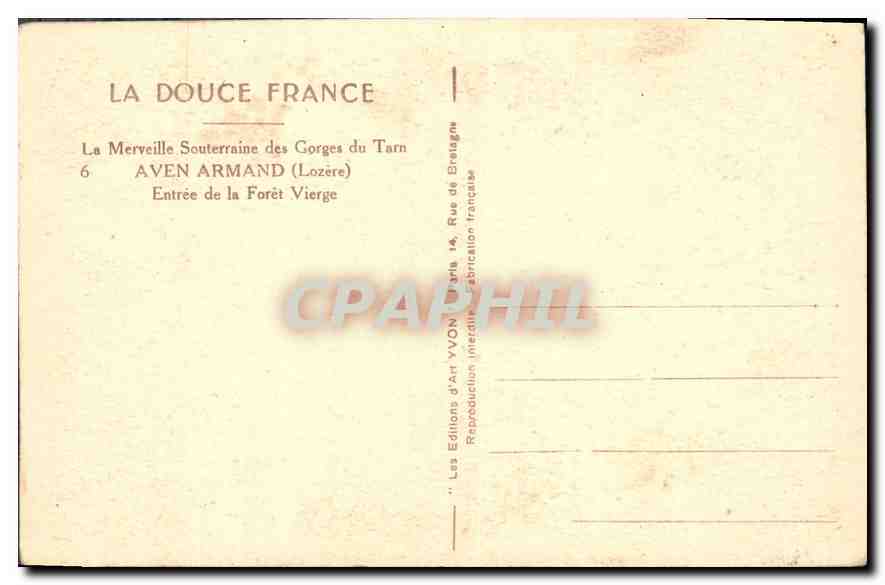 CPA Aven Armand Lozere Entree de la Foret Vierge  — Verso