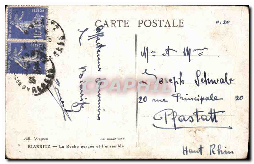 CPA Biarritz La Roche percee et l'ensemble  — Verso
