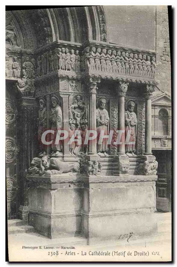 Arles - La Cathédrale (Motif de Droite) — Phototypie E. Lacour, Marseille, n° 2308
