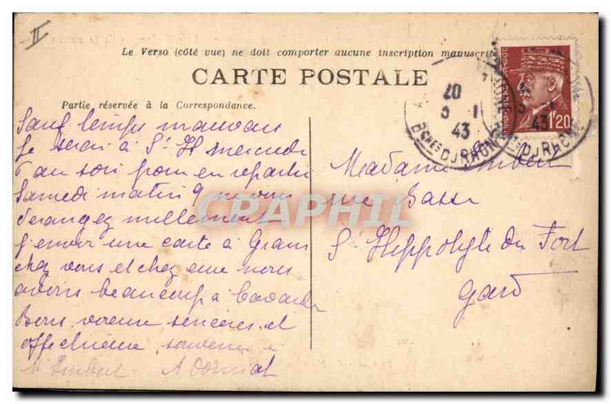 CPA Arles B du R Theatre antique Les Colonnes de la scene et Clocher de la Cathedrale St Trophime  — Verso