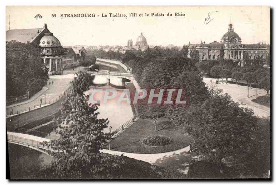 CPA Strasbourg Le Theatre I'll et le Palais du Rhin 