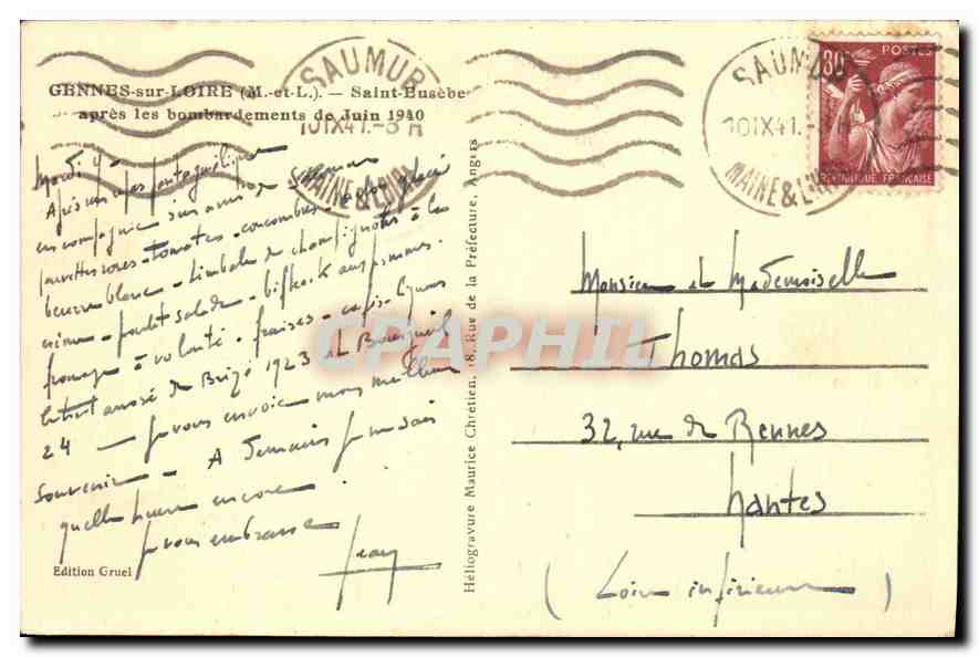 CPA Gennes sur Loire M et L Saint Busebec apres les bombardements de Juin 1940  — Verso