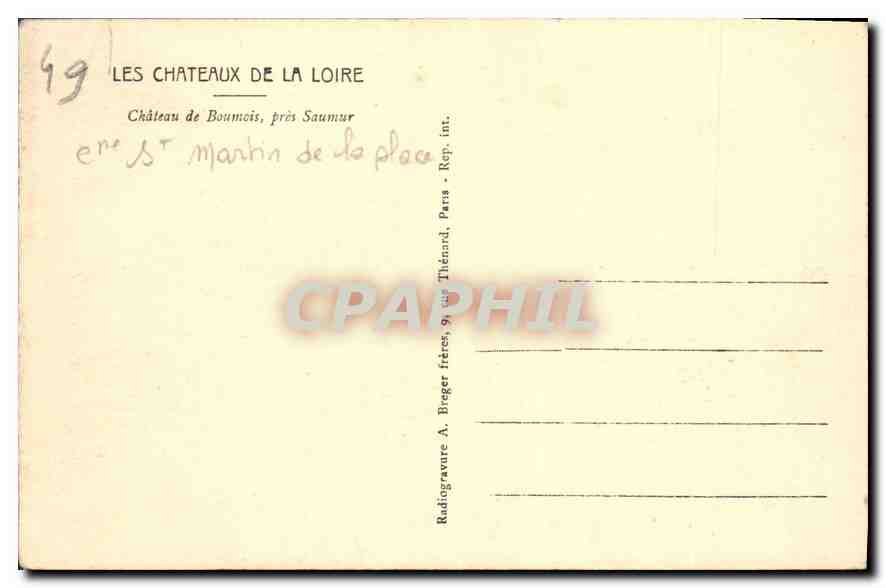 CPA Les Chateaux de la Loire Chateau de Boumois pres Saumur  — Rückseite